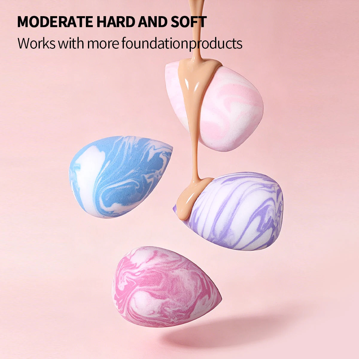 4-Piece Marble Print Makeup Sponge Set – Wet & Dry Puff Makeup Sponge Set Nixie Default Title
