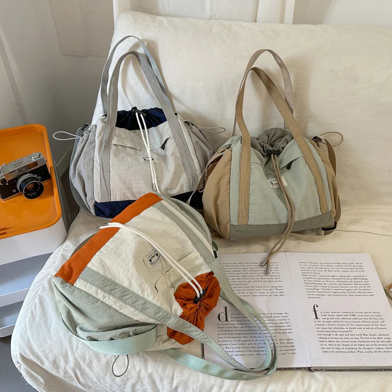 Color-Block Drawstring Crossbody Bag | Lightweight Travel Shoulder Bag Crossbody Shoulder Bag Nixie