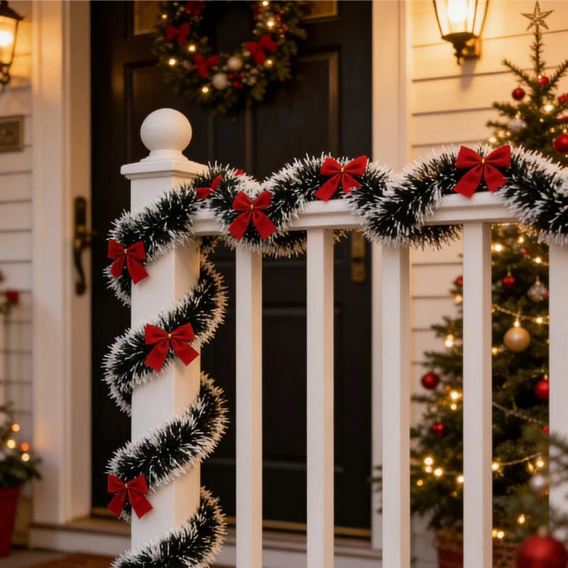 2M Christmas Wire Garland with 6 Red Bow Flower Wreath Decor Christmas Wreath Garland Nixie