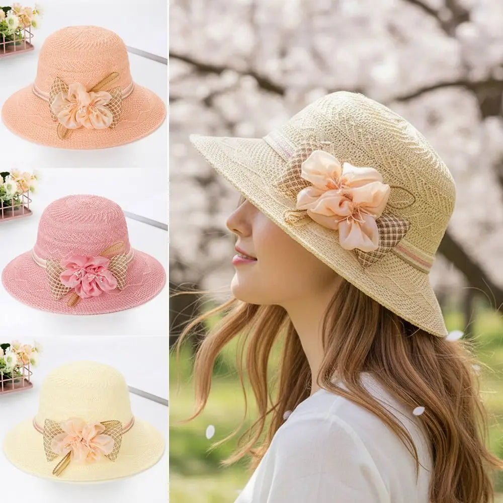 Women's Wide Brim Foldable Straw Sun Hat – Floral Beach Straw Sun Hat Nixie