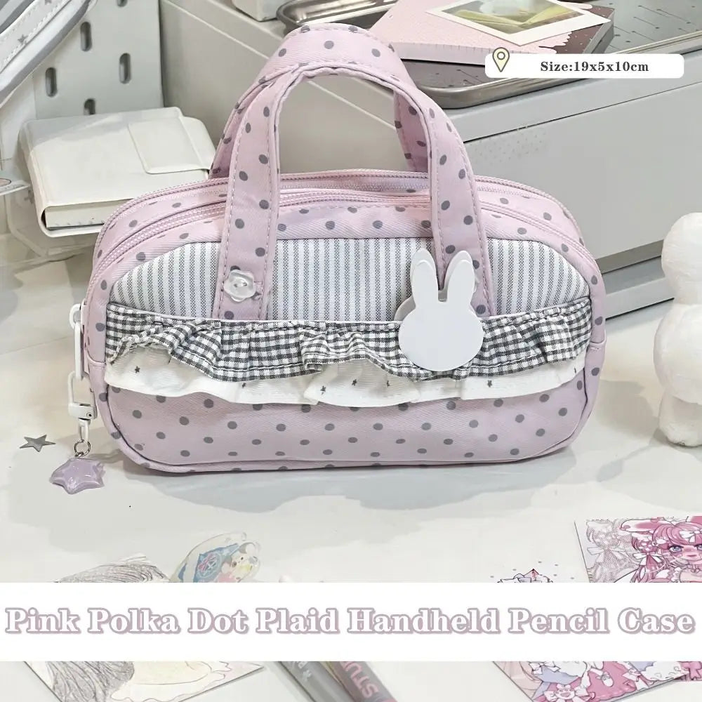 Pink Polka Dot Plaid Pencil Case – Large Capacity Itabag Pouch Pencil Case Nixie