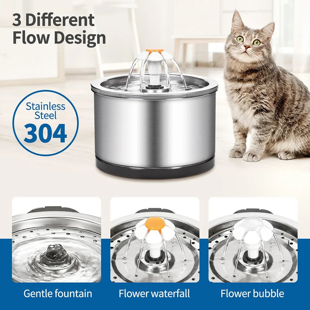 2.5L Stainless Steel Pet Fountain – Auto Cat Dog Water Dispenser Pet Water Fountain Nixie