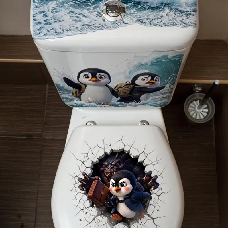 3D Penguin Toilet Lid Sticker – Funny Waterproof Bathroom Decal Bathroom Decor Sticker Nixie