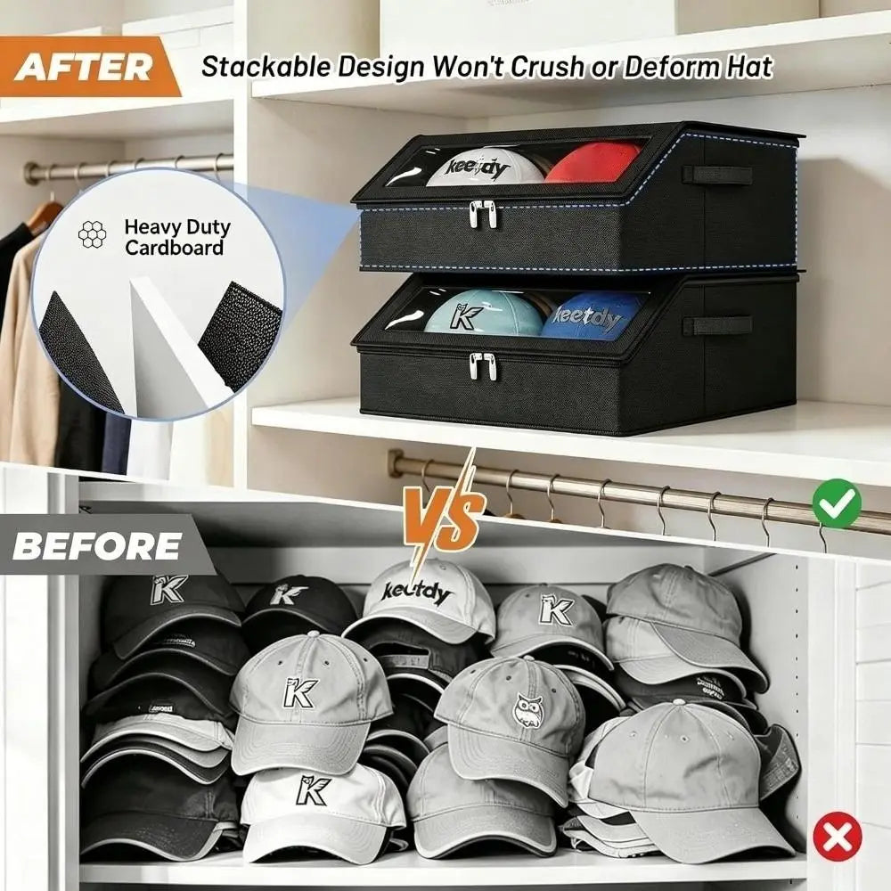 Clear Window Hat Storage Box – 24 Cap Stackable Organizer