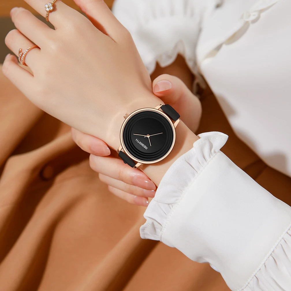 REBIRTH Casual Leather Strap Quartz Watch – Minimalist Leather Strap Watch Nixie