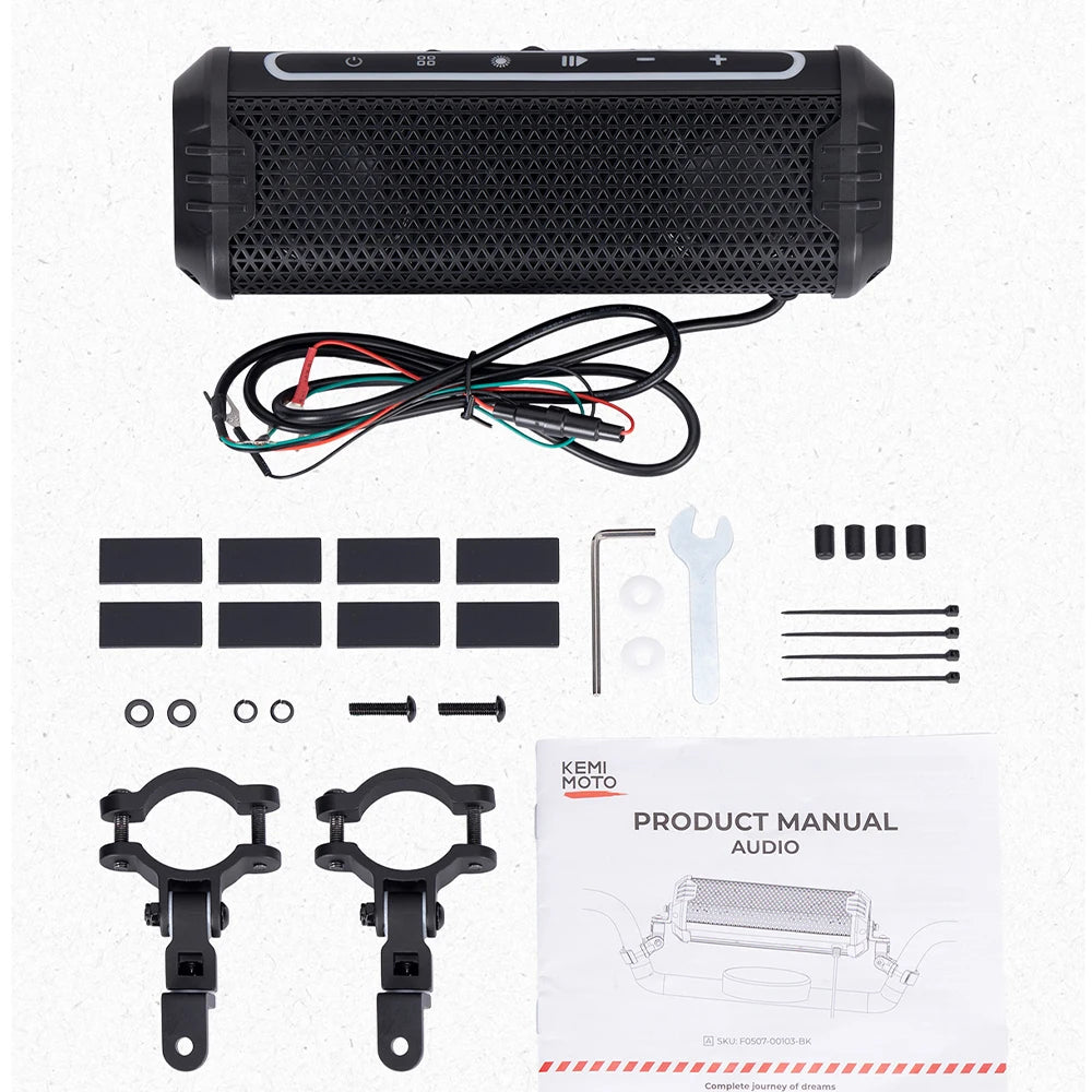 KEMIMOTO Waterproof Motorcycle Speaker USB AUX LED ATV UTV Motorcycle Speaker Nixie black