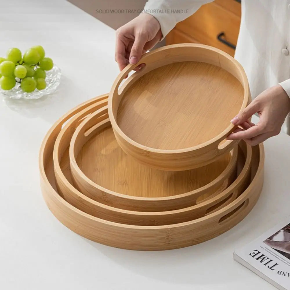 Round Wooden Serving Tray with Handle | 25–40CM Sizes Wooden Serving Tray Nixie