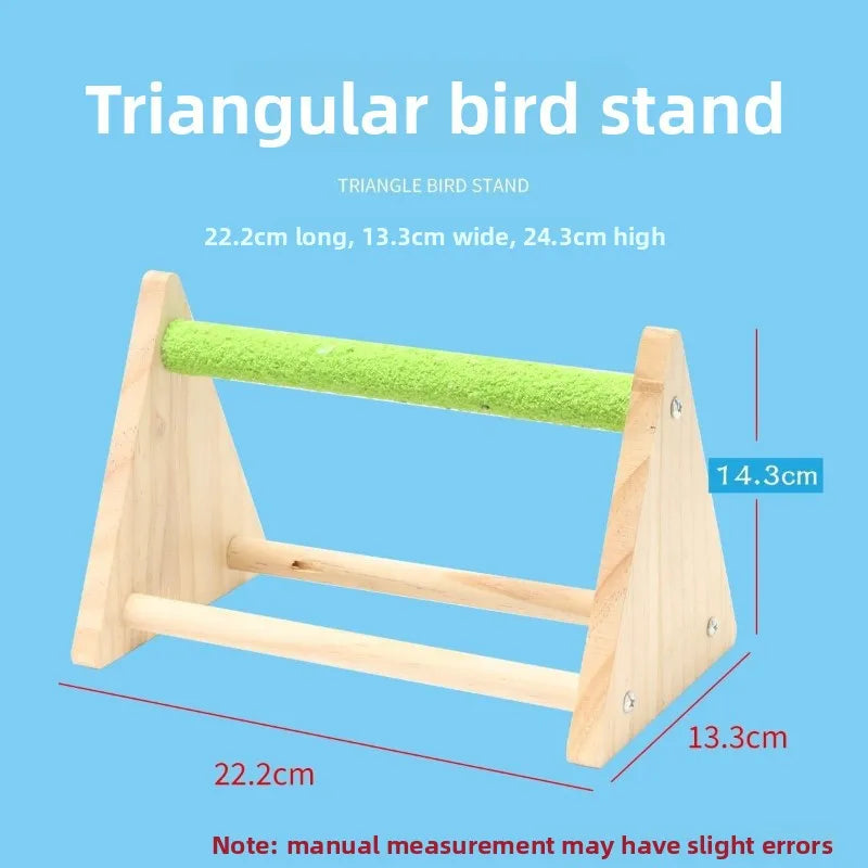 Solid Wood Triangle Parrot Stand – Claw Grinding Desktop Perch