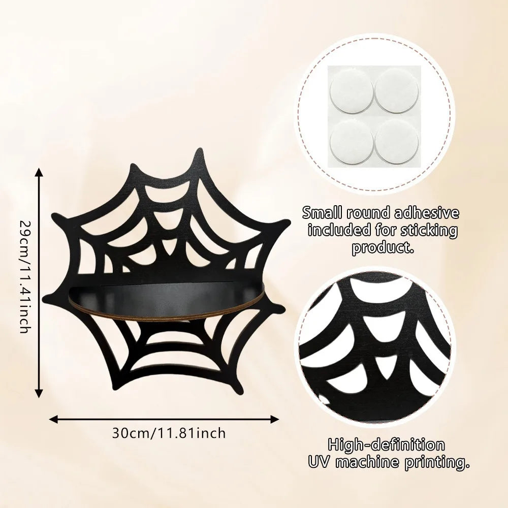 Halloween Floating Wall Shelf – Gothic Ghost & Bat Wood Décor