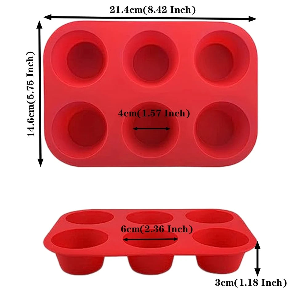 6-Cup Jumbo Silicone Muffin Pan – Giant Cupcake Baking Mold Silicone Baking Pan Nixie