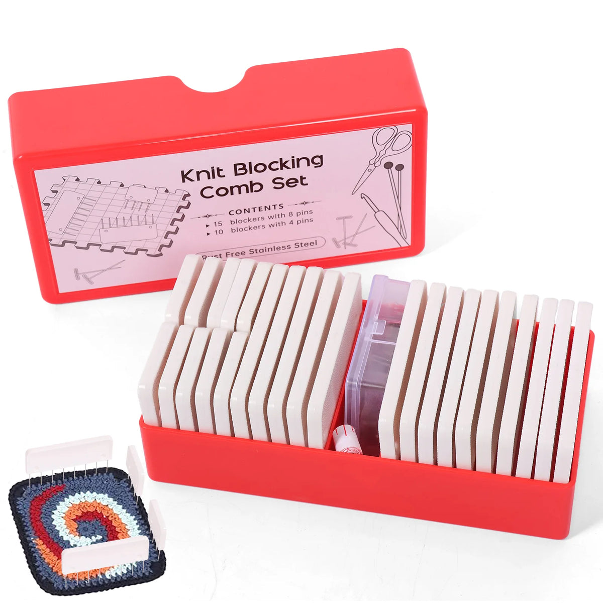 Knit Blocking Comb Set – 57 Pcs with T-Pins & Measuring Tape Knitting Blocking Set Nixie White 25