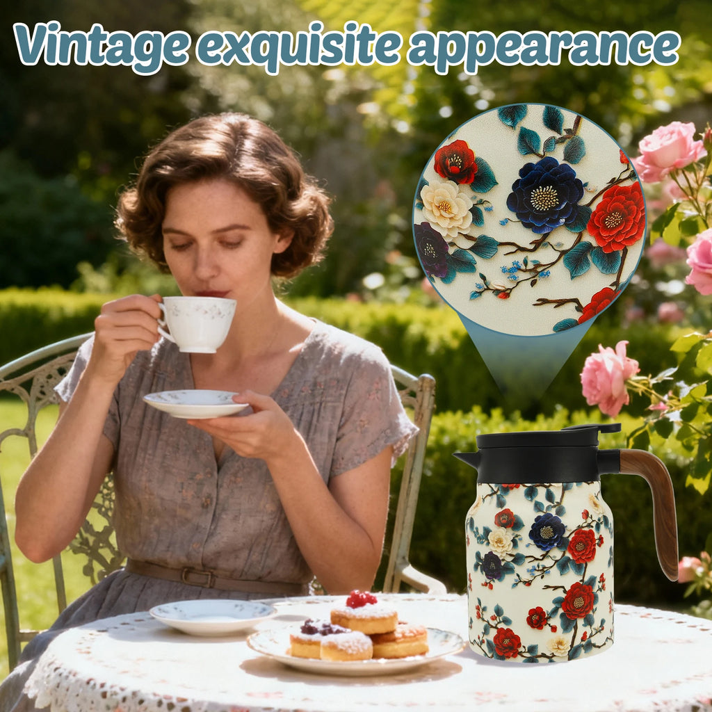 Vintage Floral Insulated Teapot with Infuser – 1L Stainless Steel Insulated Teapot Nixie