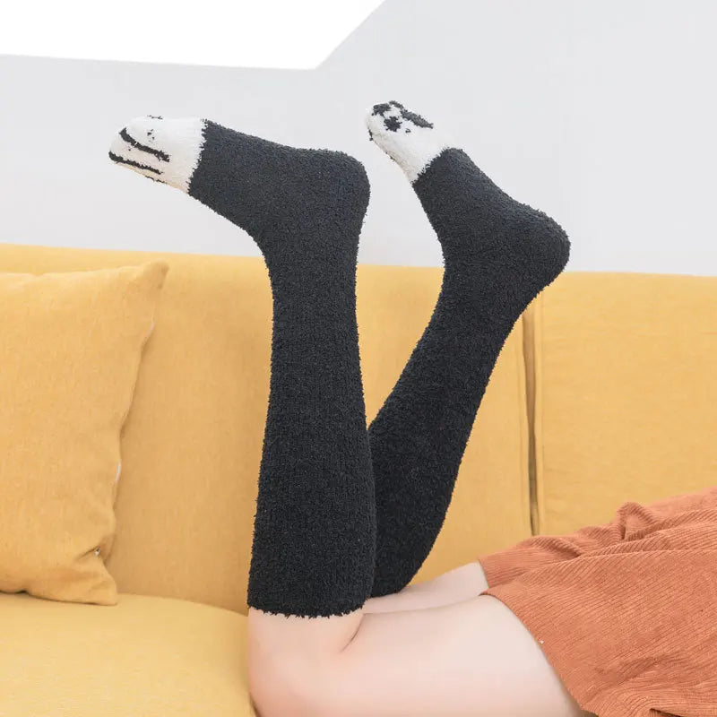 Women's Cat Paw Knee-High Winter Socks – Thick Cotton 2 Pairs