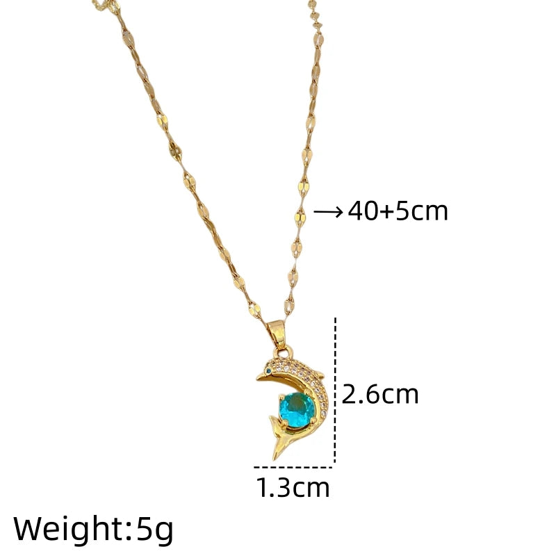 Dolphin Pendant Choker Necklace | Gold Stainless Steel Women