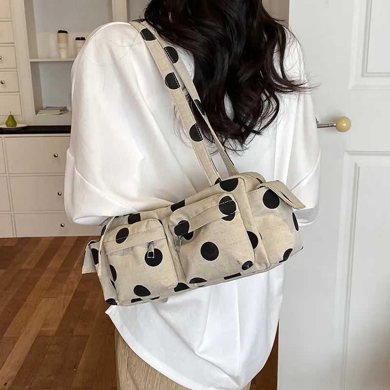 Korean Polka Dot Canvas Tote Bag – Large Women's Shoulder Bag Canvas Tote Bag Nixie