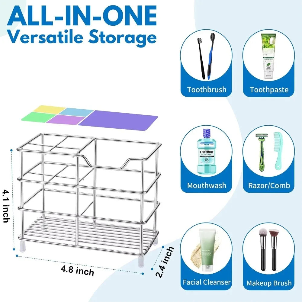 Stainless Steel Toothbrush Holder Countertop Bathroom Organizer
