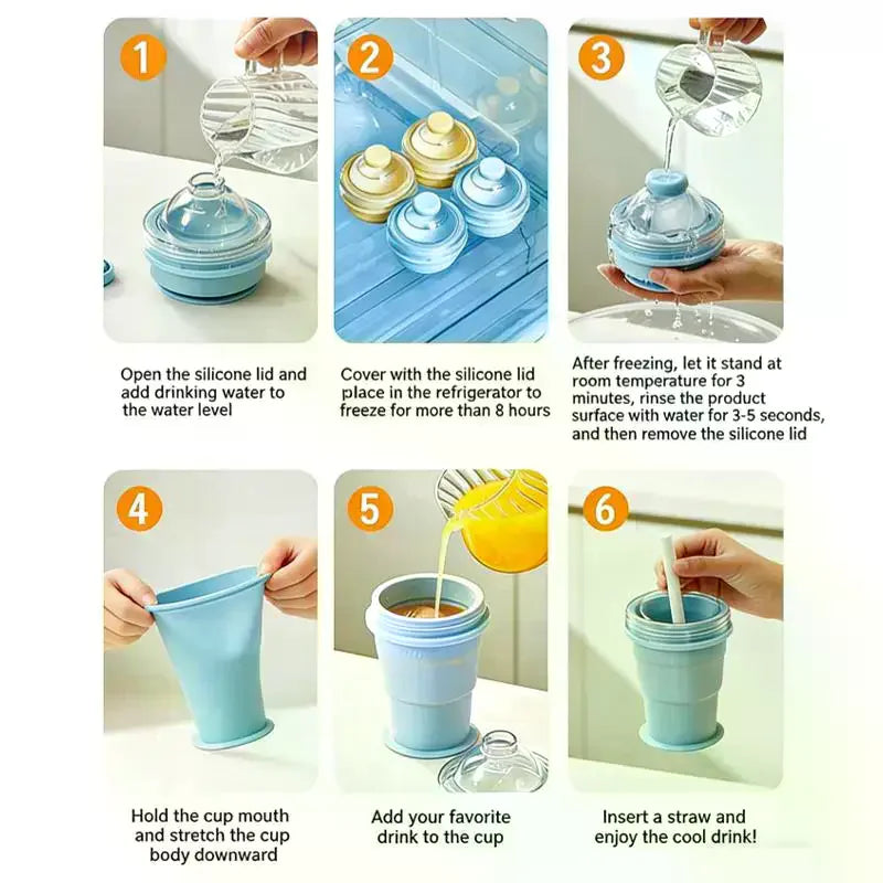 Foldable Ice Ball Cup with Straw | Food-Grade Silicone Mold Silicone Ice Ball Maker Nixie