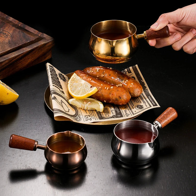 Stainless Steel Sauce Boat with Wooden Handle | 50–150ml