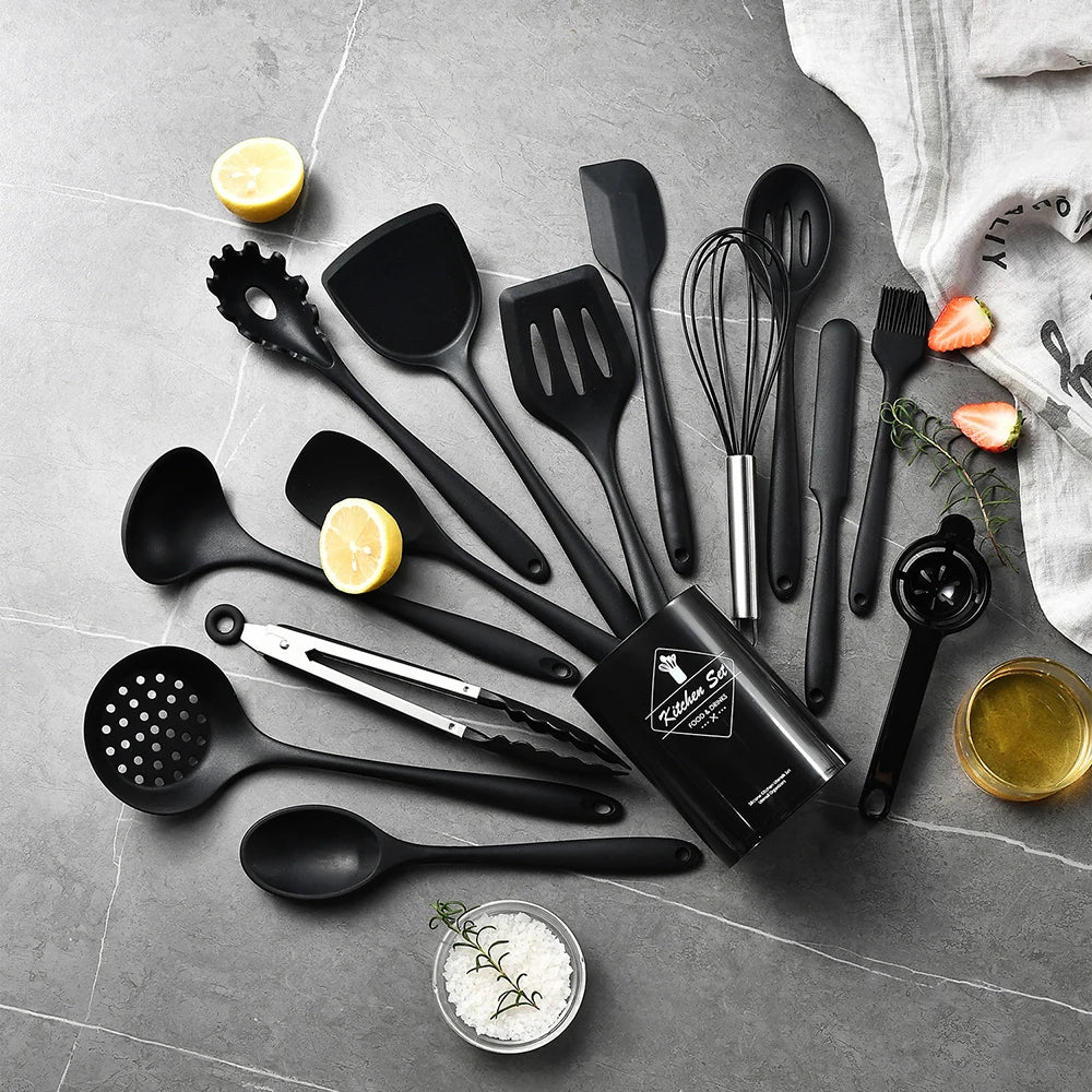15-Piece Food Grade Silicone Kitchen Utensils Cookware Set Silicone Utensil Set Nixie
