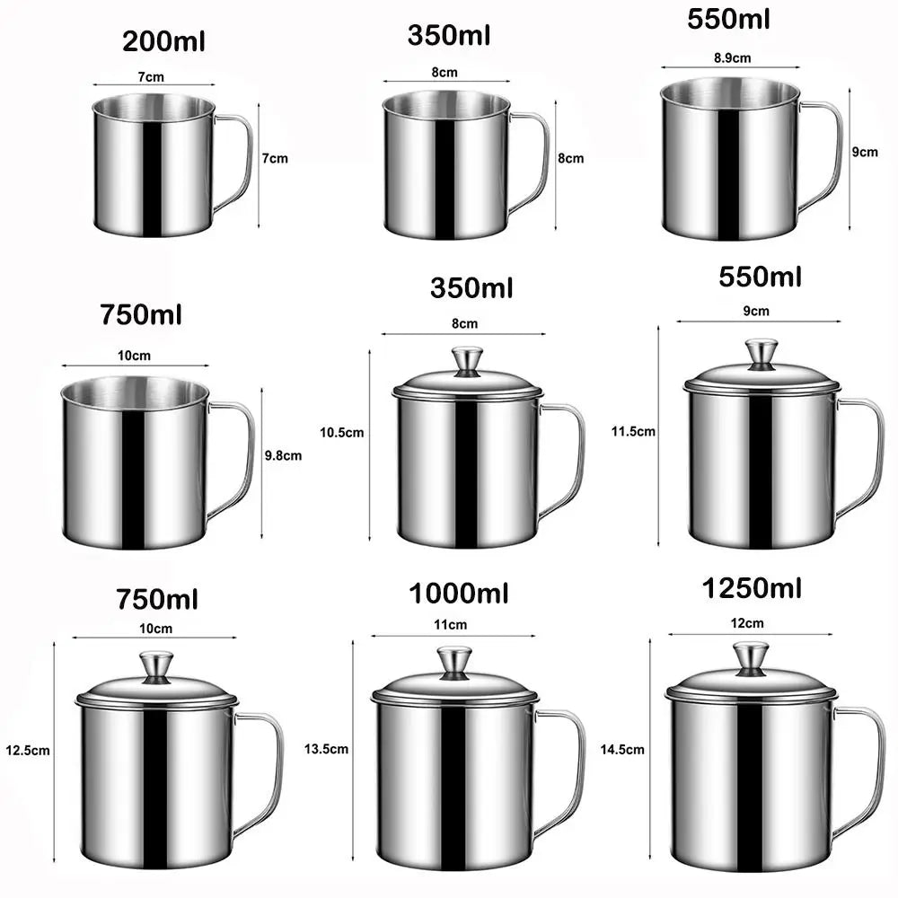 304 Stainless Steel Mug with Lid & Handle | 200–1250ml Stainless Steel Mug Nixie