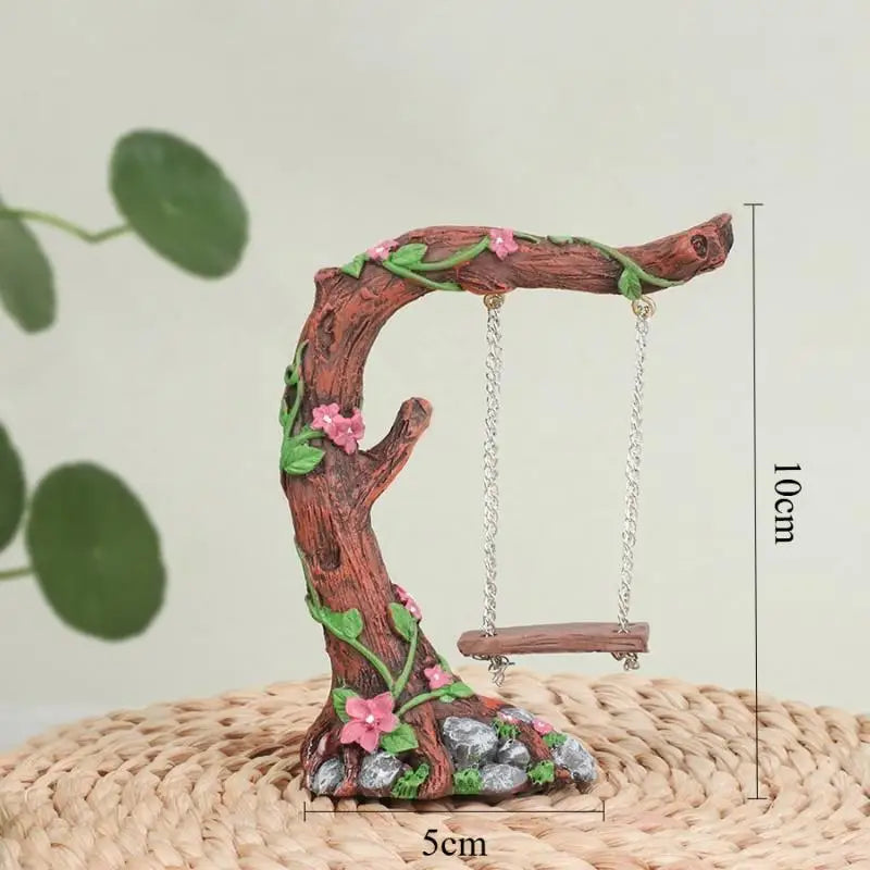 Miniature Fairy Garden Swing Resin Figurine – Micro Landscape Garden Figurine Nixie