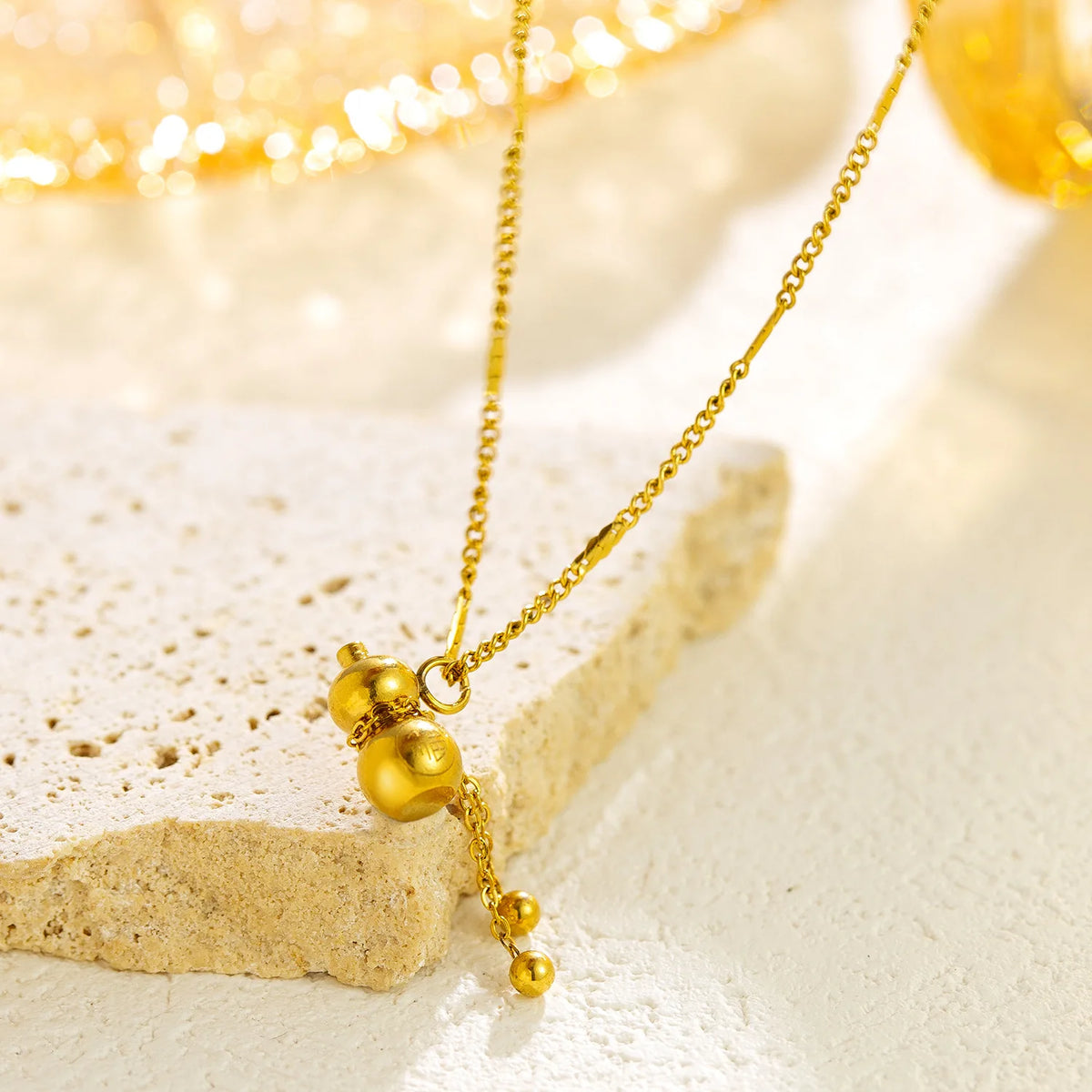 Gold Gourd Pendant Necklace – Stainless Steel Clavicle Chain Pendant Necklace Nixie