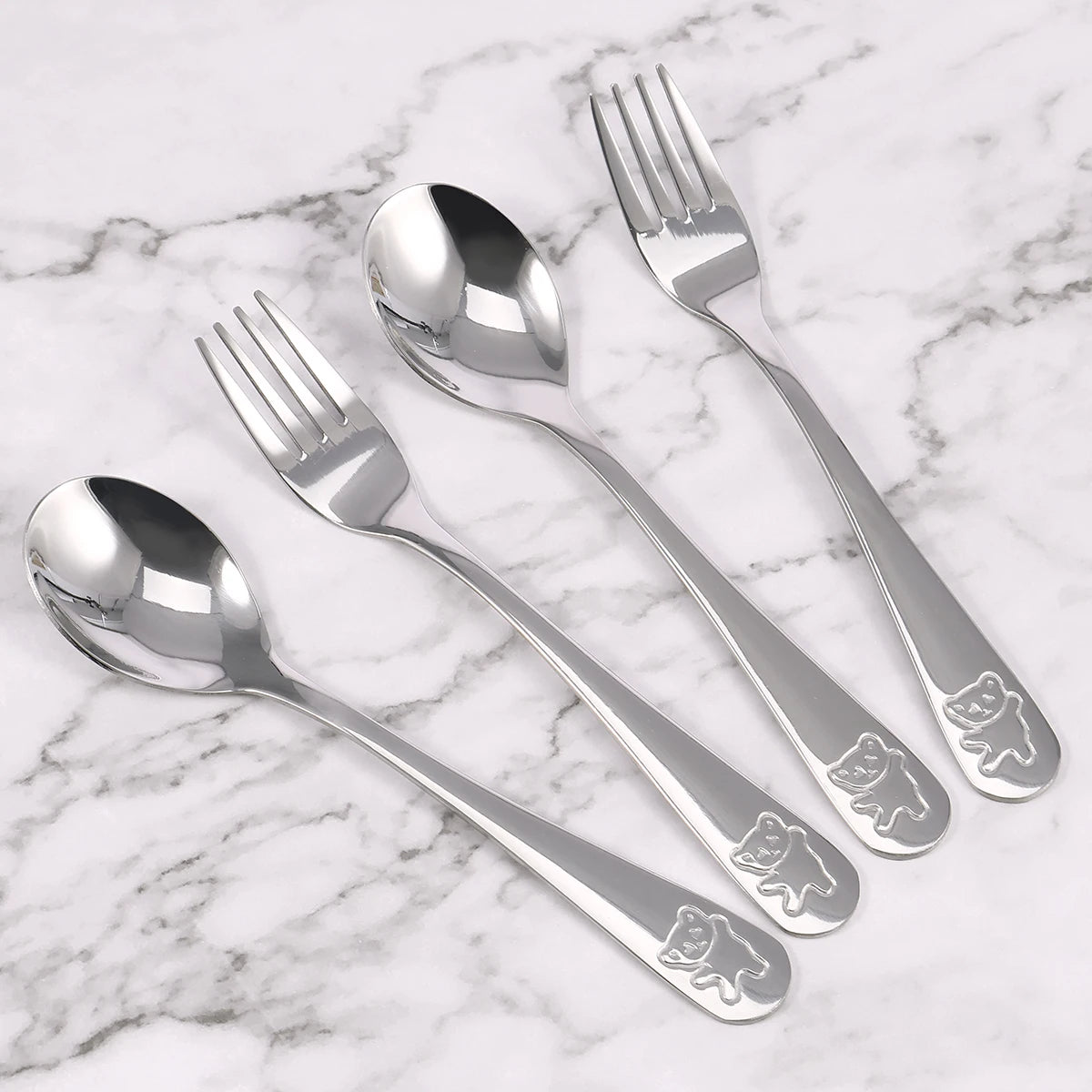 10-Piece Kids Stainless Steel Fork & Spoon Set – Cartoon Bear Kids Flatware Set Nixie