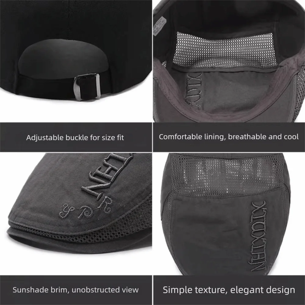 Letter Embroidered Mesh Flat Cap – Adjustable Outdoor Sports Hat Flat Cap Hat Nixie