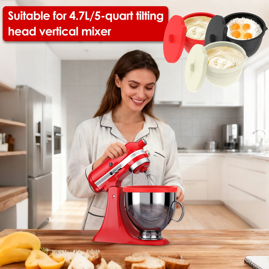 Silicone Bowl Liners for KitchenAid 5 Qt Mixer – 3 Pack + Lids Mixer Bowl Liner Nixie