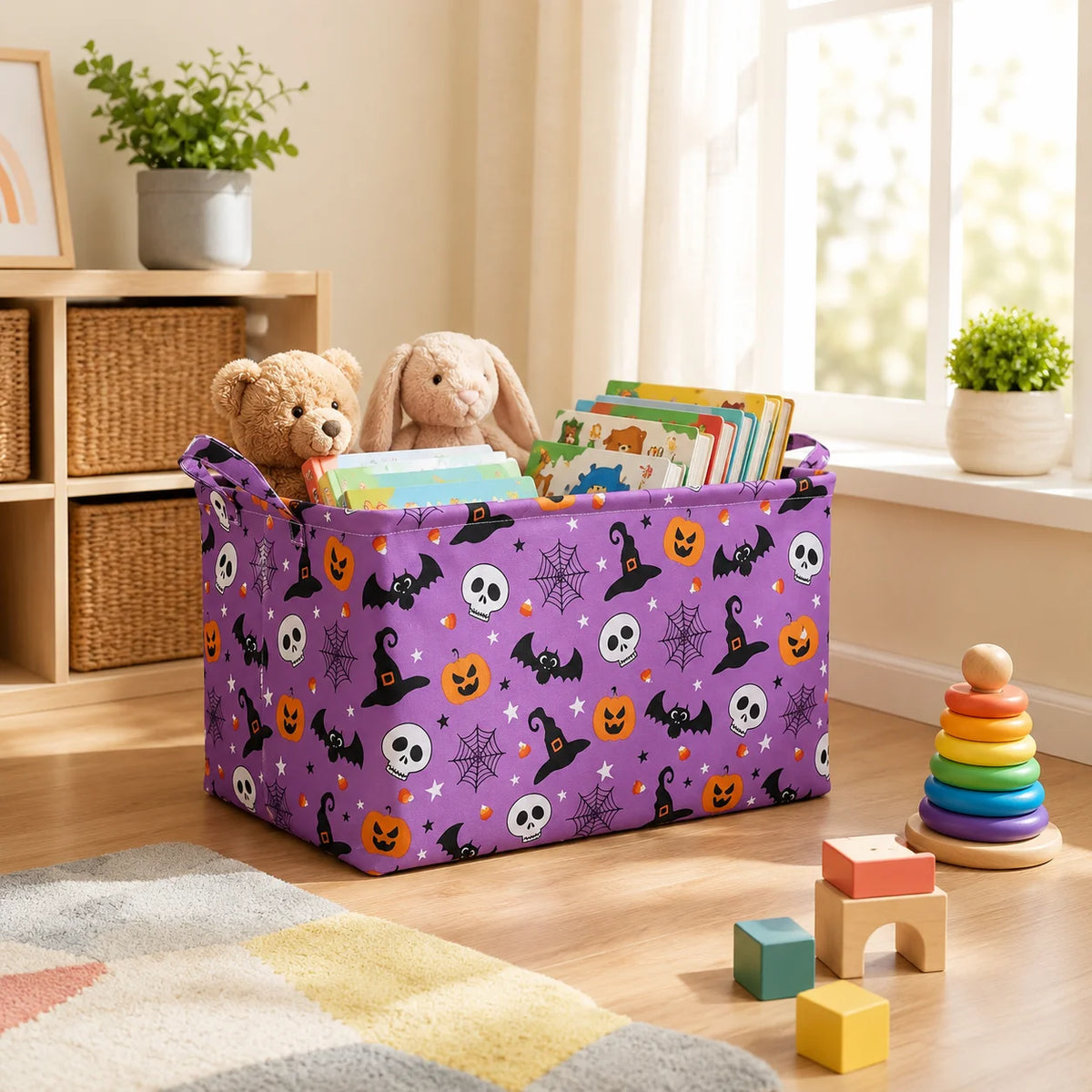 Foldable Halloween Storage Basket – Large Canvas Bin with Handles Storage Basket Nixie