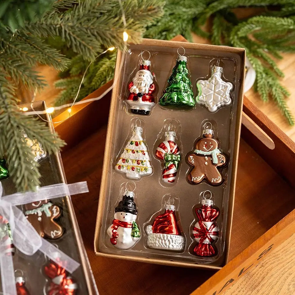 9-Piece Colorful Glass & Plastic Christmas Tree Pendant Set