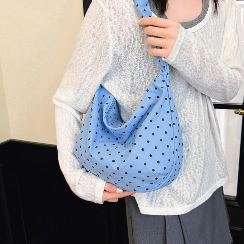 Korean Wave Dot Large Canvas Tote Shoulder Bag for Women Canvas Tote Bag Nixie