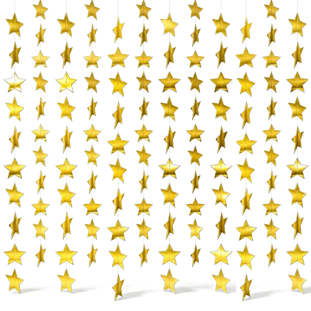 Gold Glitter Star Garland Banner – 12 Pc Party Backdrop Decor Party Garland Banner Nixie