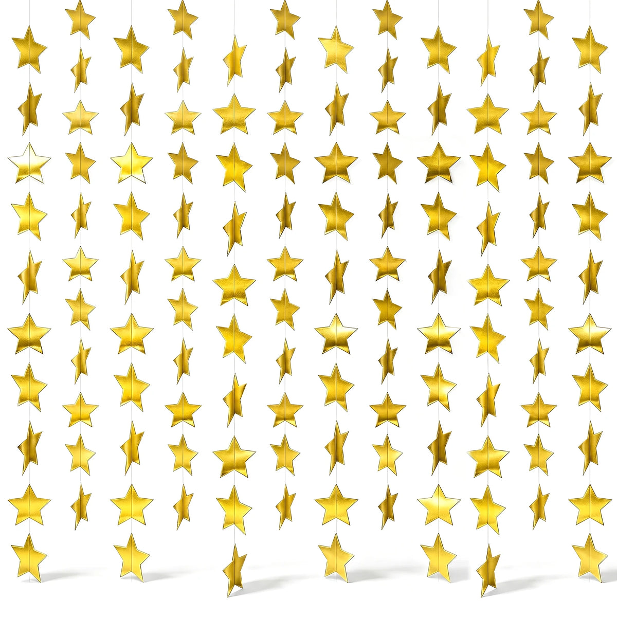 Gold Glitter Star Garland Banner – 12 Pc Party Backdrop Decor