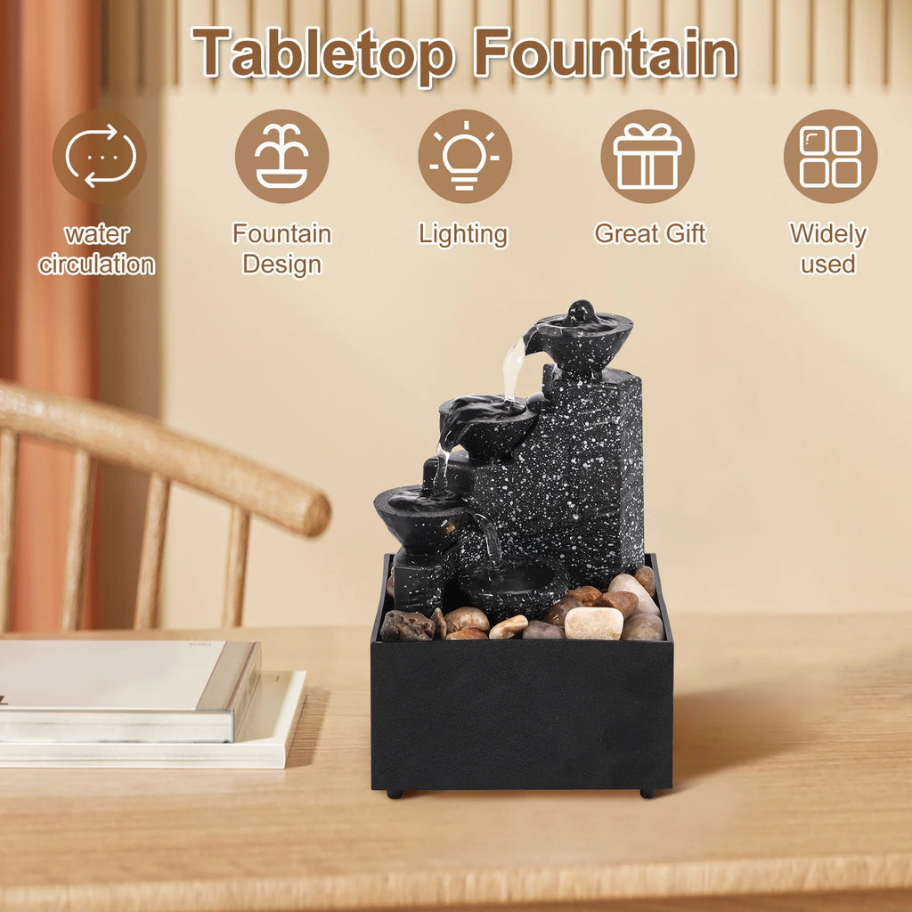 Tabletop Waterfall Fountain – Feng Shui Desktop Decor, Black Tabletop Water Fountain Nixie