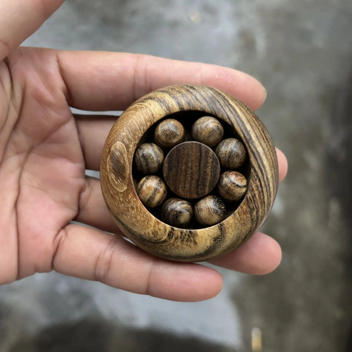 Wooden Rotating Bead Fidget Spinner – Carved Natural Wood Toy