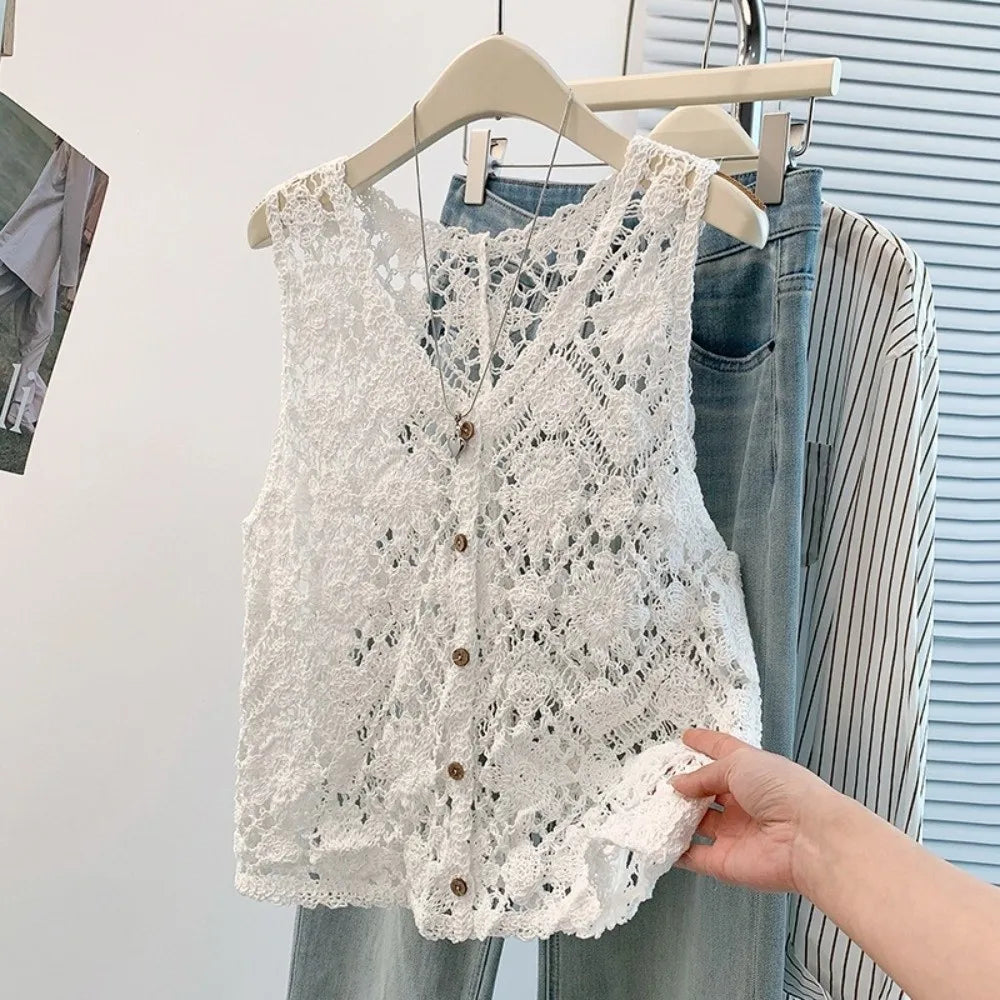 Boho Crochet Vest – Hollow-Out Sleeveless Cardigan for Women Crochet Cardigan Vest Nixie