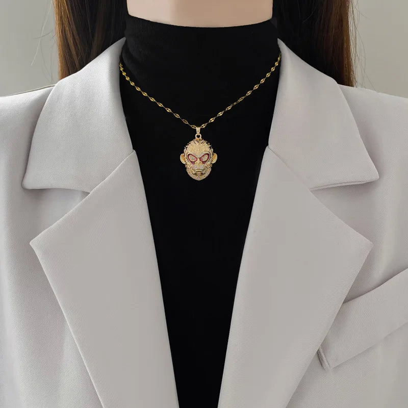 Monkey King Pendant Necklace – Gold Plated Stainless Steel