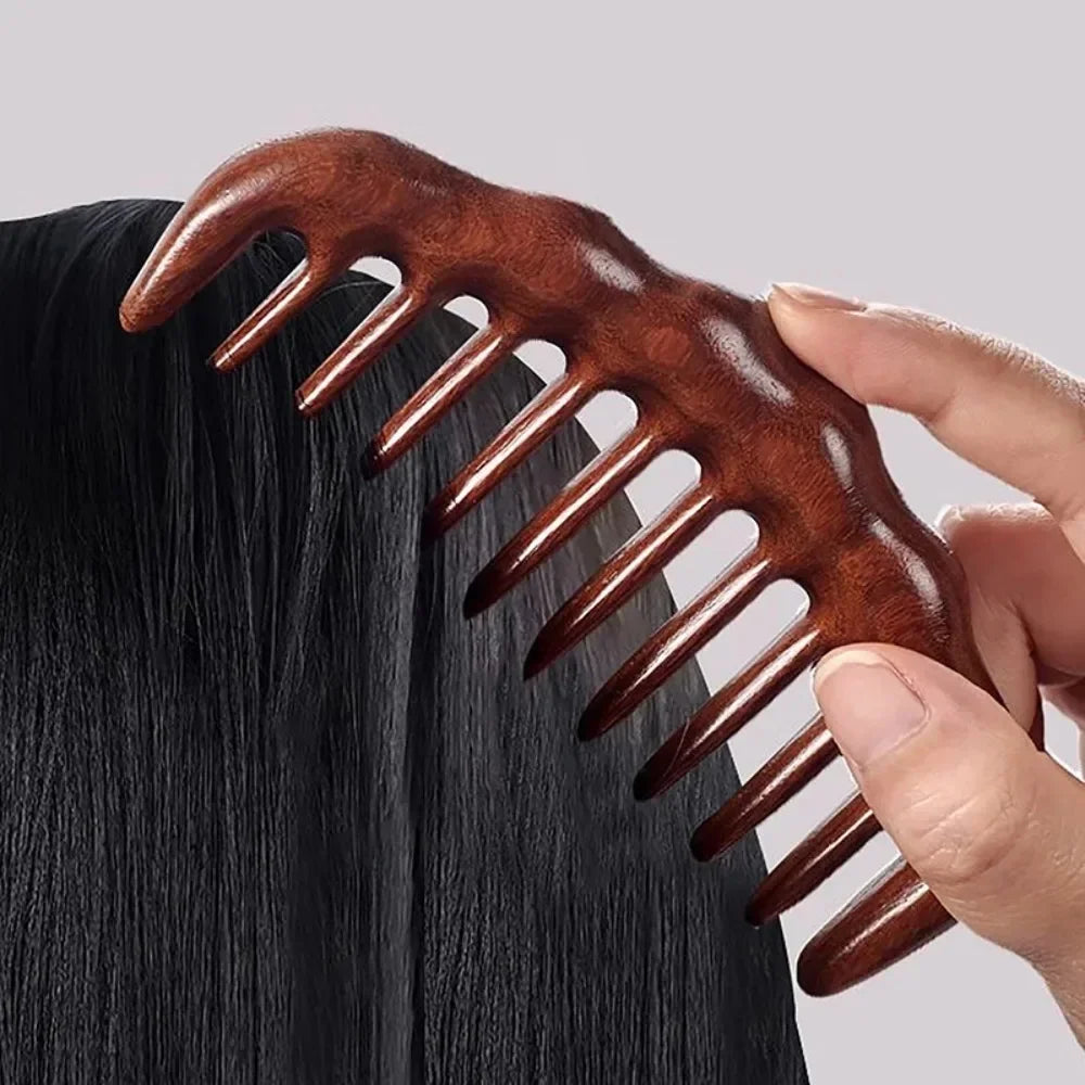 Natural Sandalwood Wide Tooth Detangling Comb | Anti-Static Wooden Hair Comb Nixie