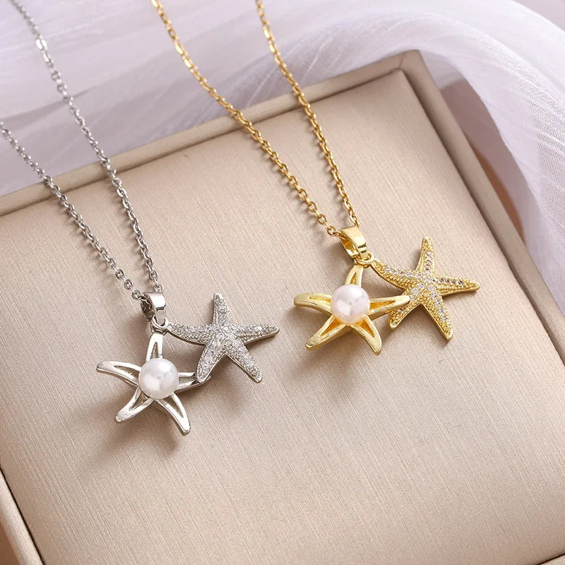 Starfish Pearl Pendant Choker Necklace for Women | Minimalist Pendant Necklace Nixie