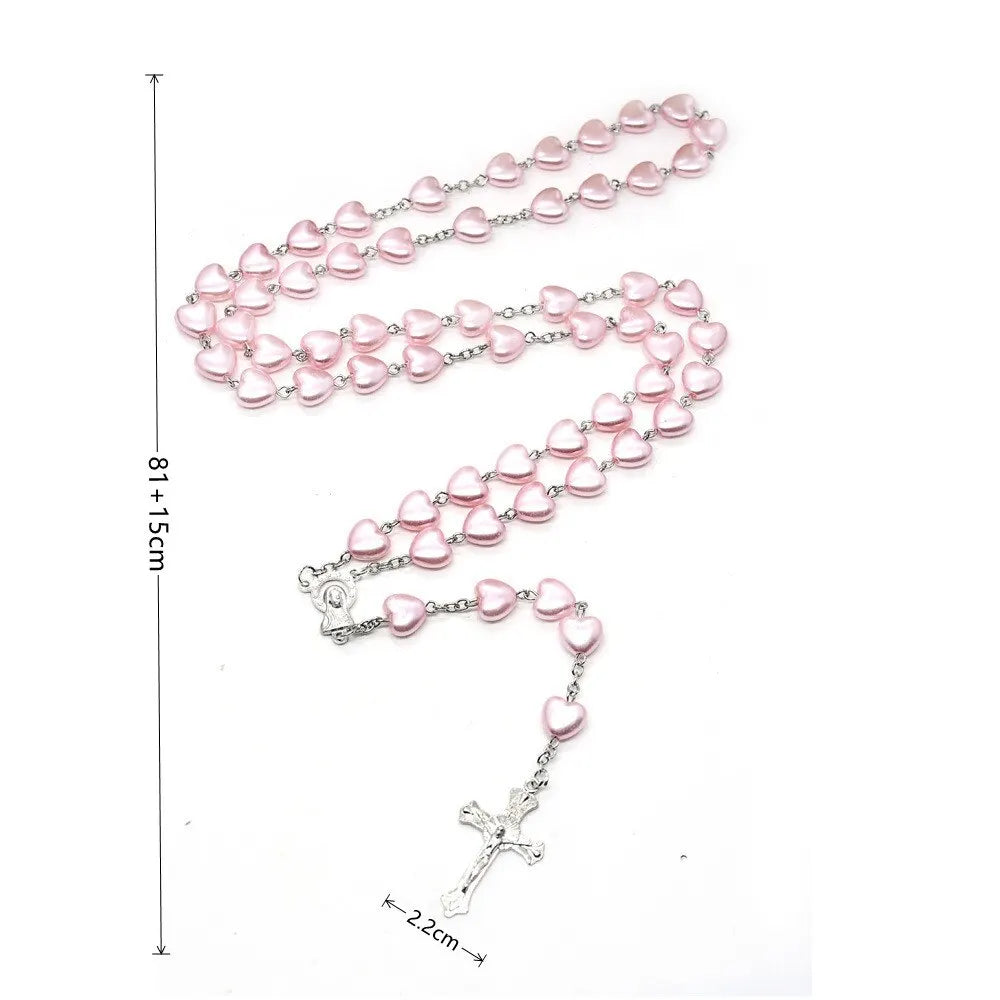 White Gold-Plated Cross & Heart Beaded Necklace | Nixie Beaded Necklace Nixie