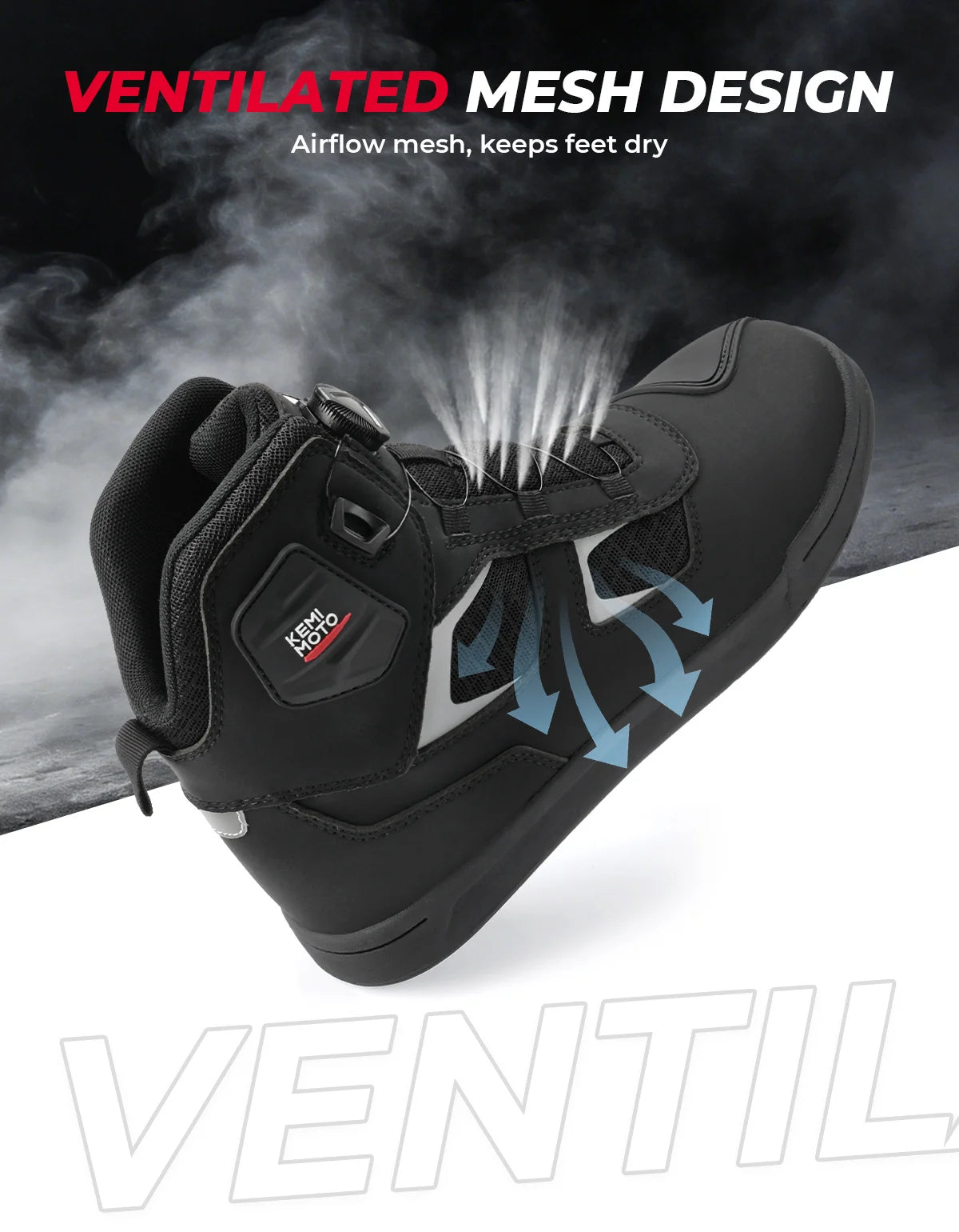 KEMITOUR Men's Lace-Free Motorcycle Shoes – Breathable Motorcycle Riding Shoes Nixie