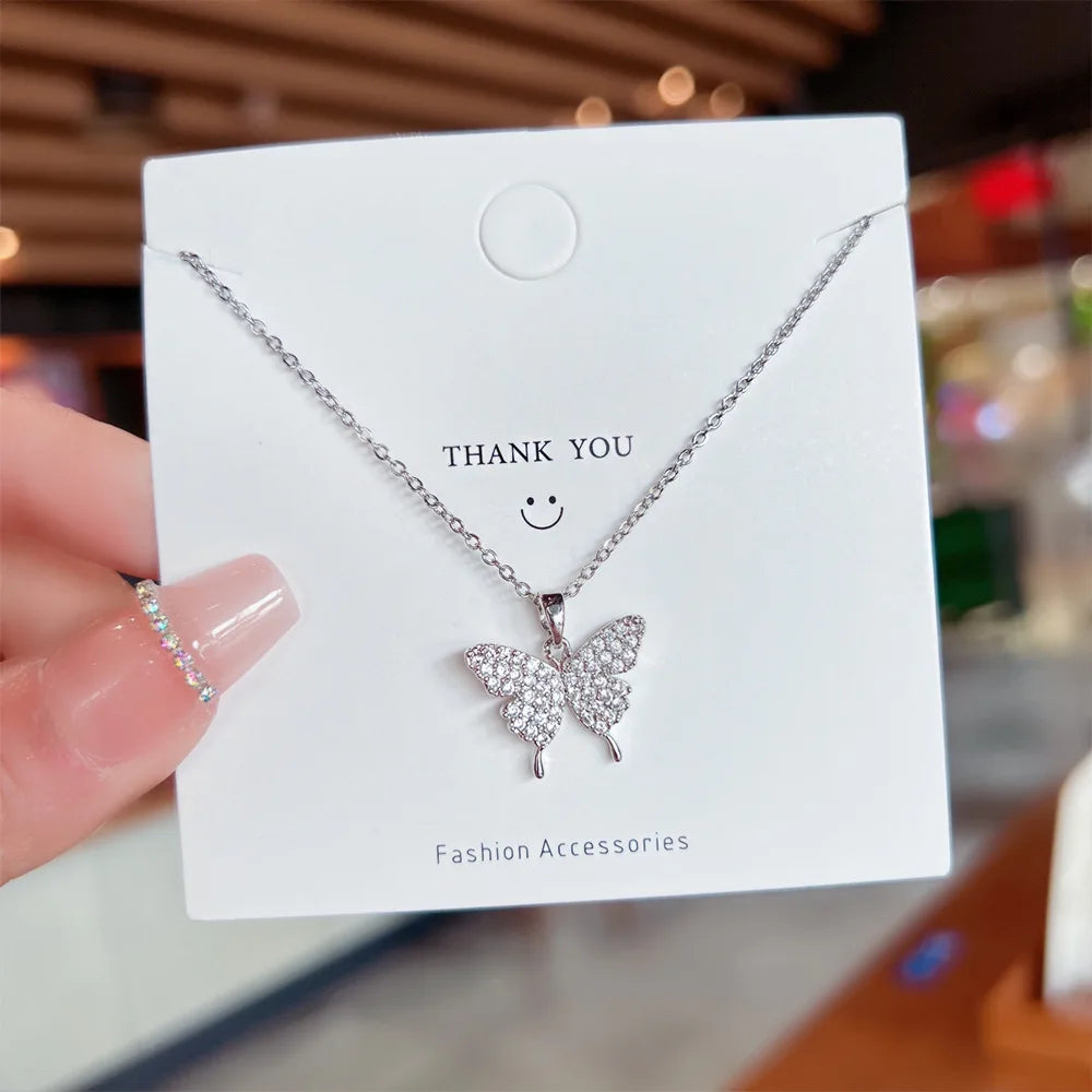 Butterfly Zircon Pendant Necklace | Gold & Silver Stainless Steel Pendant Necklace Nixie XL1996-1 40cm