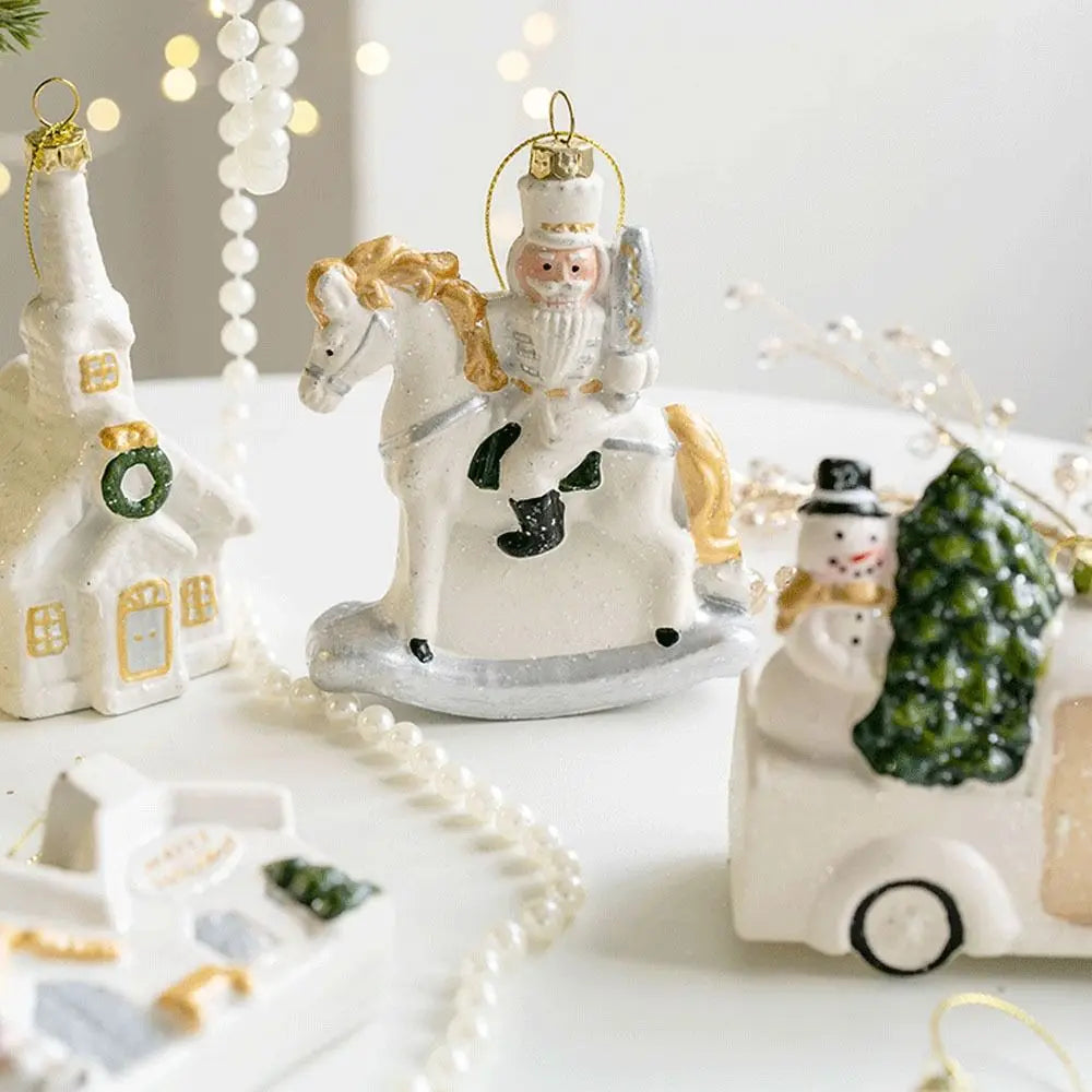 Snowman House Christmas Ceramic Pendant Ornament | Décor Christmas Ornament Nixie