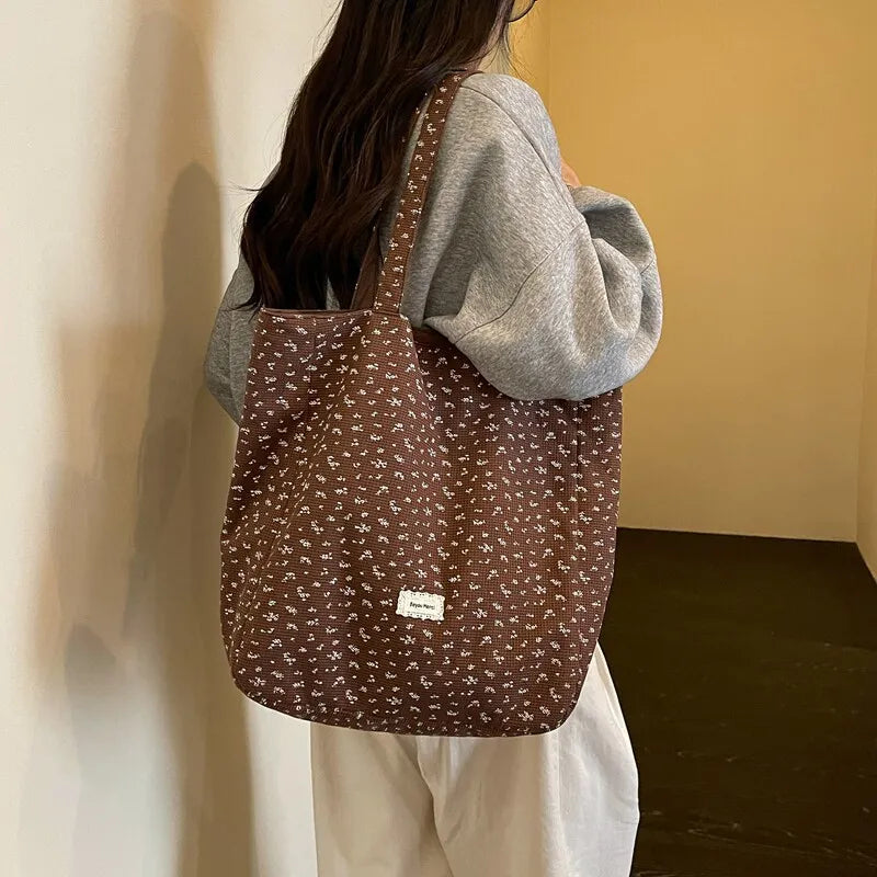 Korean Floral Canvas Tote Bag – Women's Spacious Shoulder Bag Canvas Tote Bag Nixie