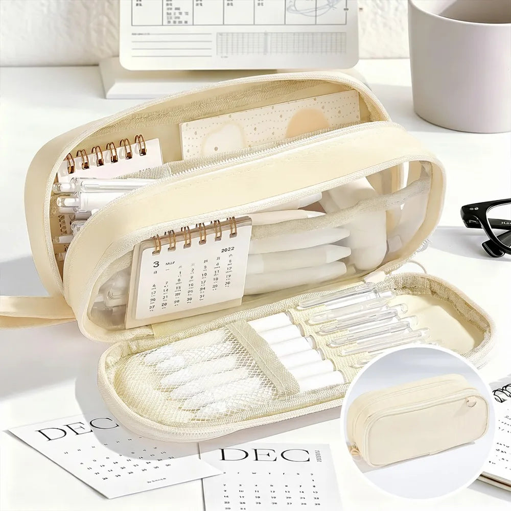 Large Capacity Minimalist Pencil Case Multi-Layer Stationery Bag