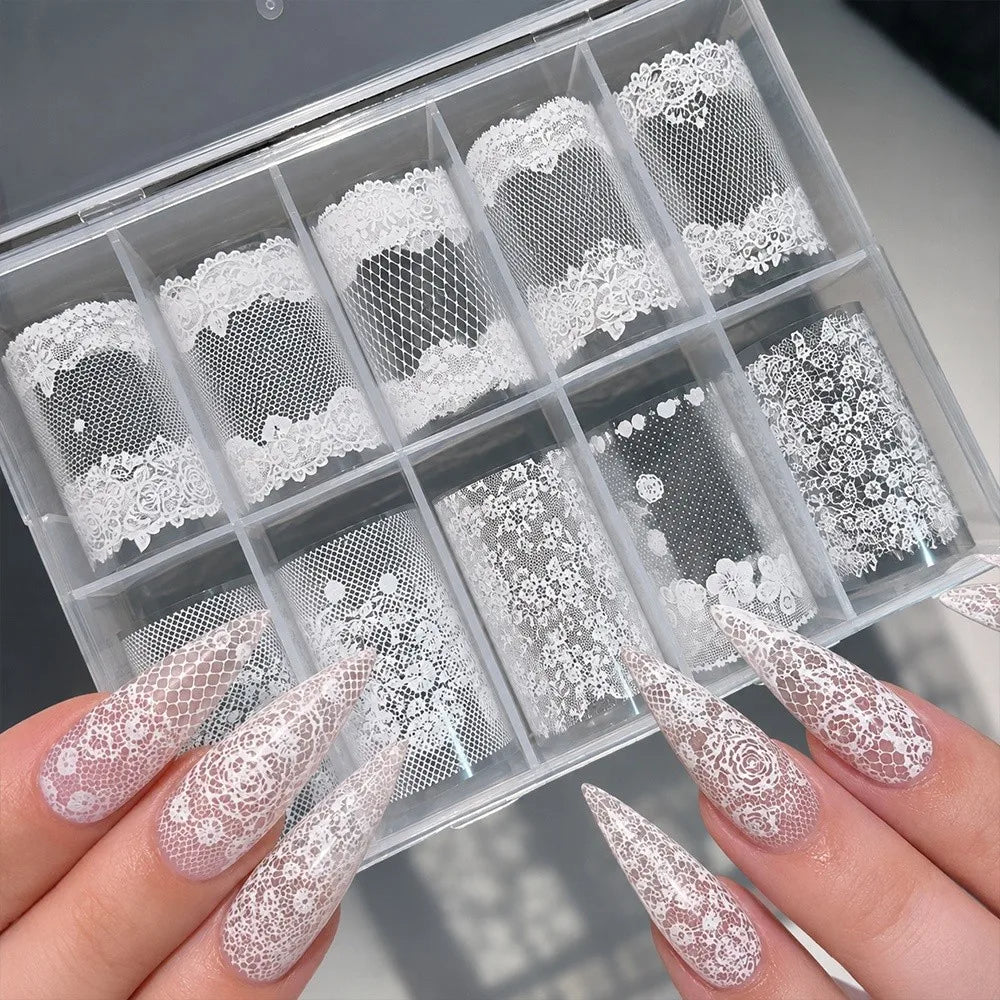 Lace Tulip Nail Foil Art Stickers – Black & White Sequin Decals Nail Art Foil Stickers Nixie