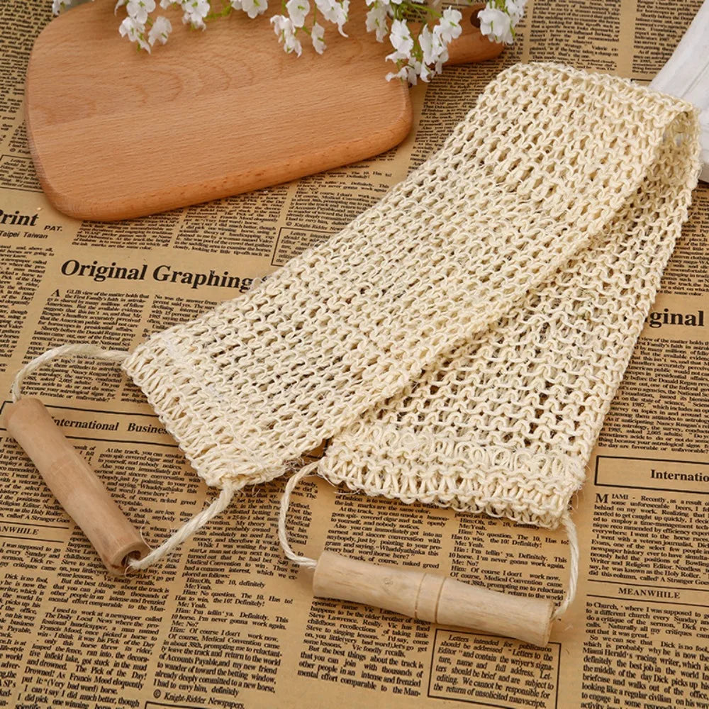 Sisal Back Scrubber Strap with Wooden Handles | Exfoliating Belt