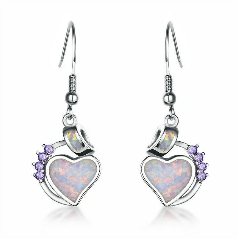 White Simulated Opal Heart Stud Earrings | Rhinestone Drop Stud Earrings Nixie