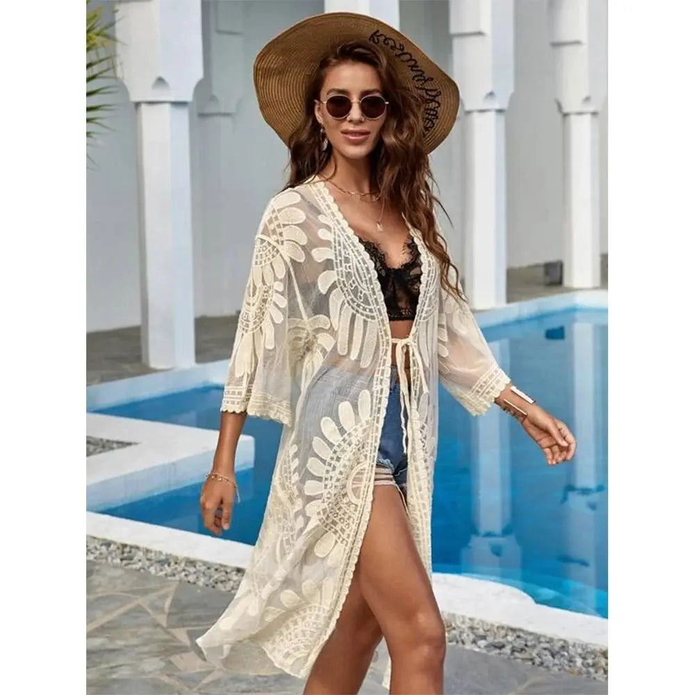 Sunflower Lace Bikini Cover-Up Loose Cardigan V-Neck Swimsuit Cover-Up Nixie